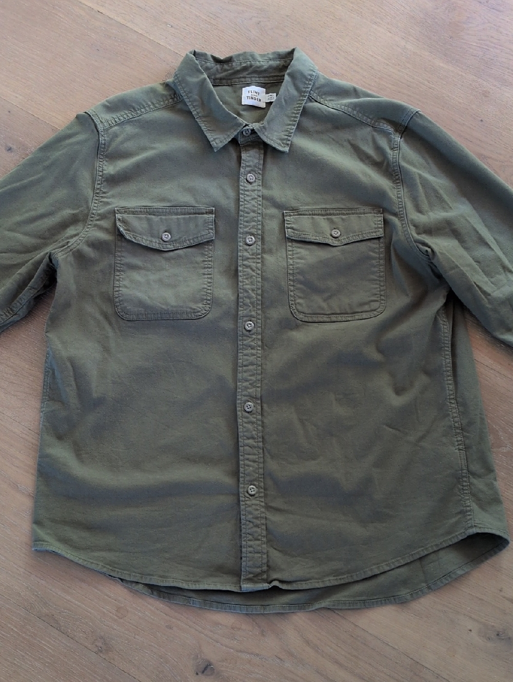 Flint and Tinder Size XXL Olive Green Button-Down Shirt